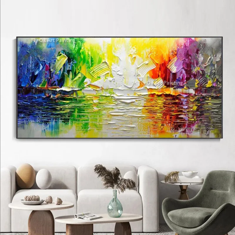 

Colorful Tree Knife Thick Oil Painting Hand Painted Aesthetic Canvas Modern Artwork Abstract Treescape Wall Art For Home Decor