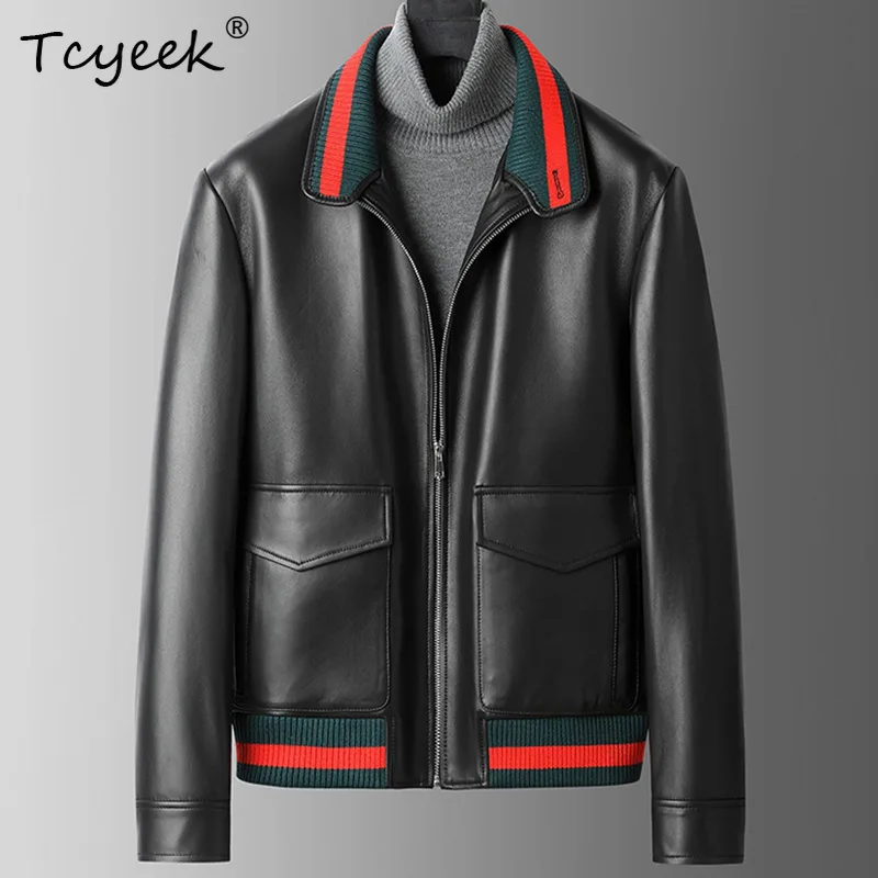 Tcyeek Genuine Leather Jacket Men Top Layer Sheepskin Jackets for Man Short Autumn Winter Plus Size Motorcycle Coats 2026 가죽점퍼