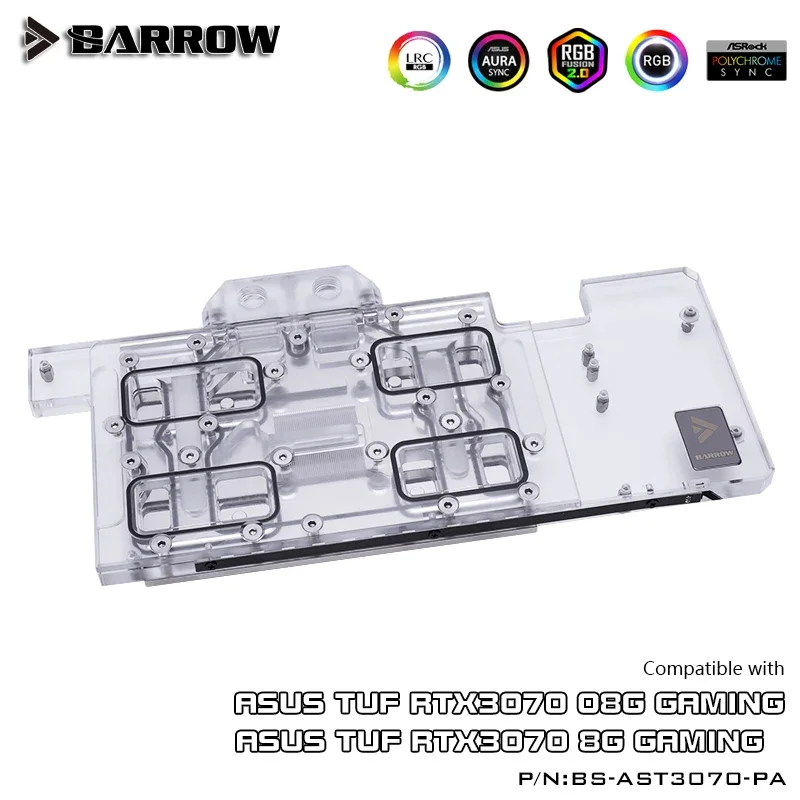 BARROW Full Coverage Water Block Use for ASUS TUF RTX3070 O8G GAMING GPU Card Support Original Backplate 5V Aurora BS-AST3070-PA