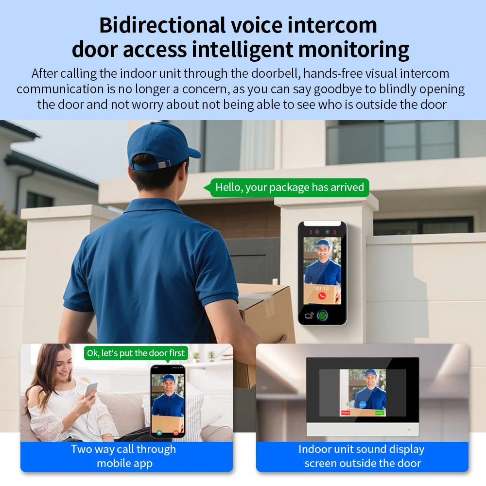 Face Recognition Visual Intercom System Tuya WiFi Biometric Fingerprint Palm Vein Access Control with 7in Indoor Unit HD Camera