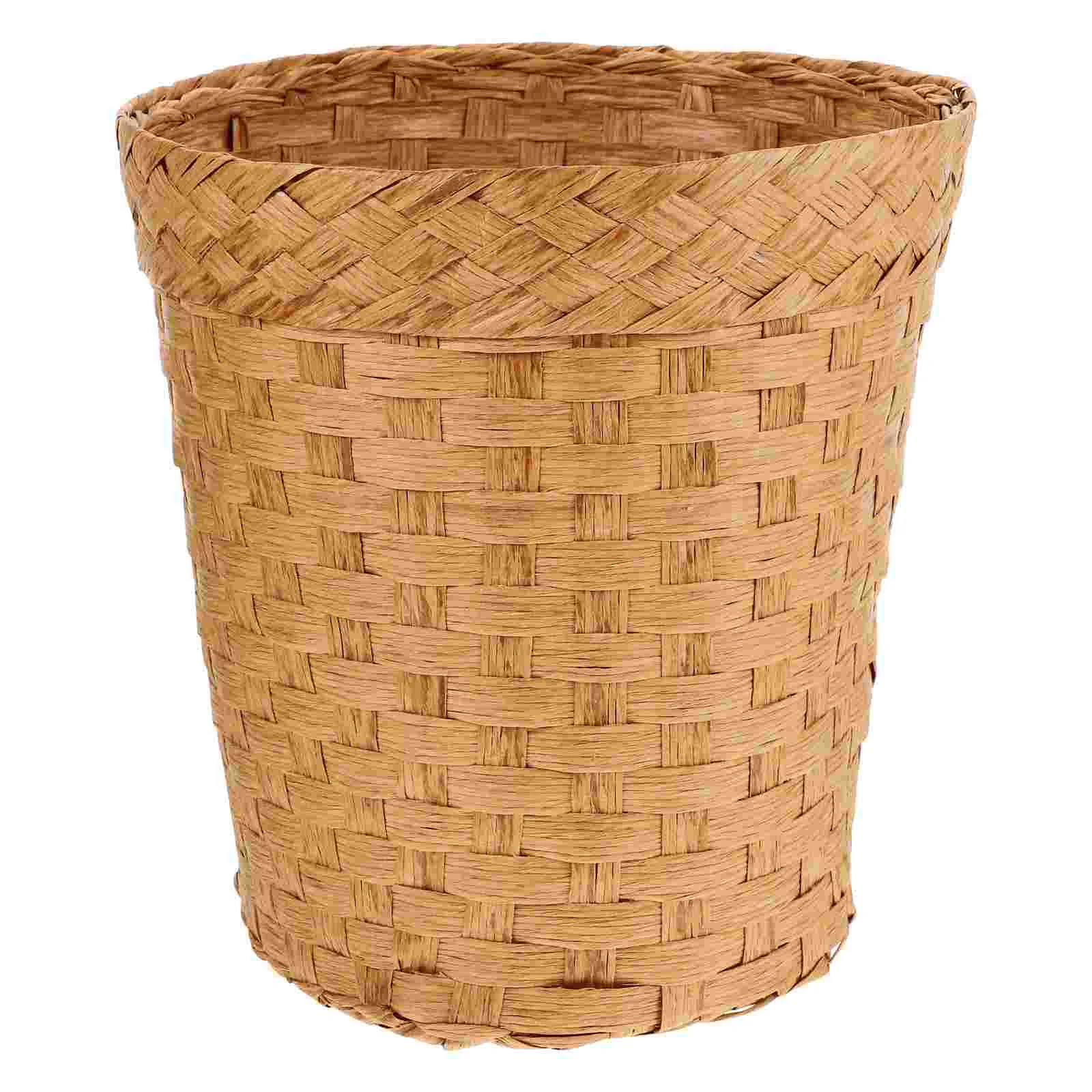 Rattan Handwoven Trash Can Sundries Basket Storage Weaving Wastebaskets Office with Lid Bamboo Bins Wicker Garbage