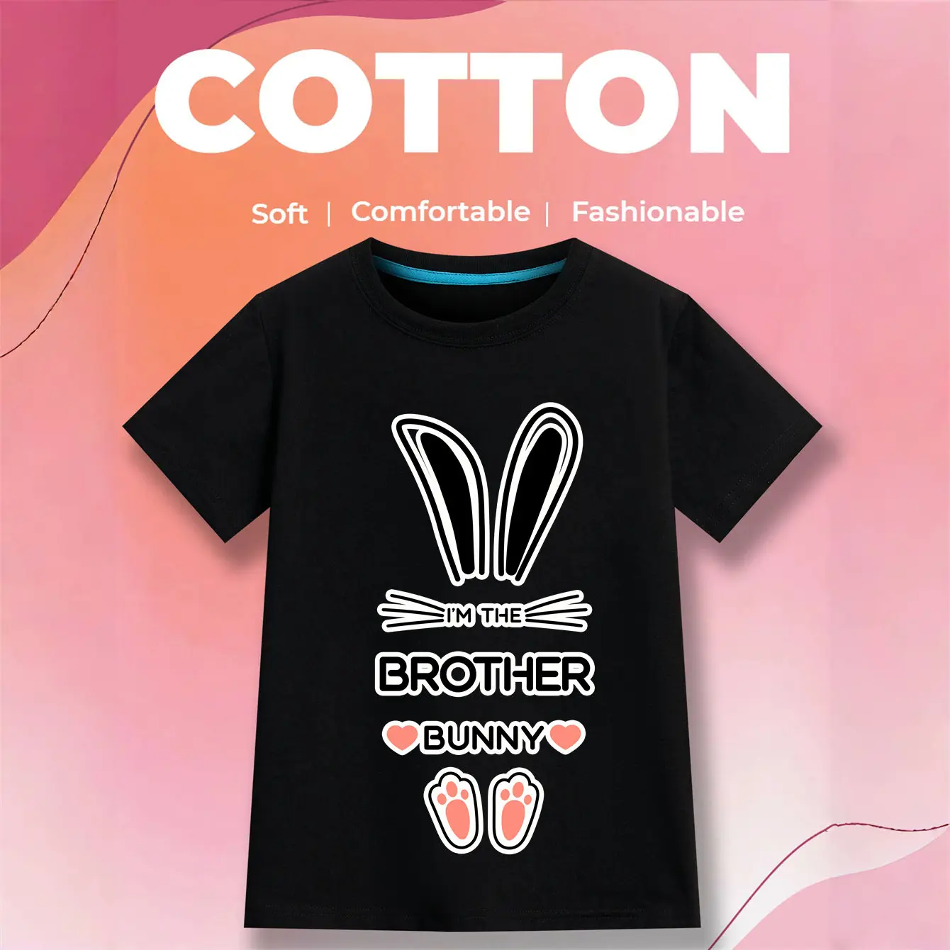 

Футболка из 100% хлопка с принтом I'm The Brother Bunny, детская одежда для мальчиков и девочек, подарок, мягкая футболка с круглым вырезом, с короткими рукавами