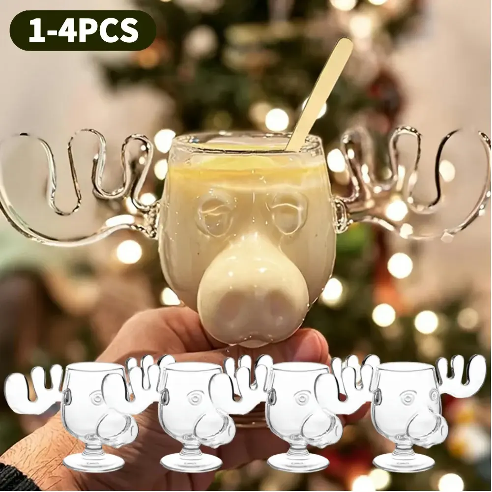 1-4 pces 240ml 8oz natal férias alce caneca cabeça de rena de natal criativo copo de alce vinho cerveja água suco copo de leite