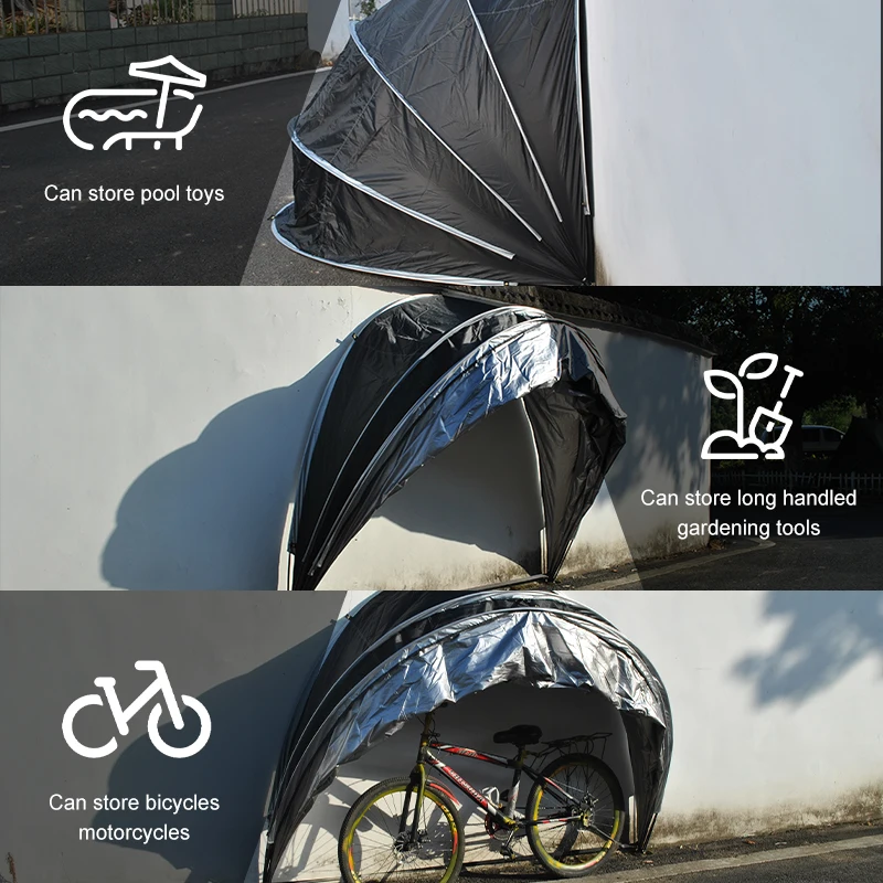 Hanging on Wall 3 Bicycles Bike Tent or 2 Motorcycle Storage tent,Fence tent, Portable Outdoor Garage, Silver Coating Fabric