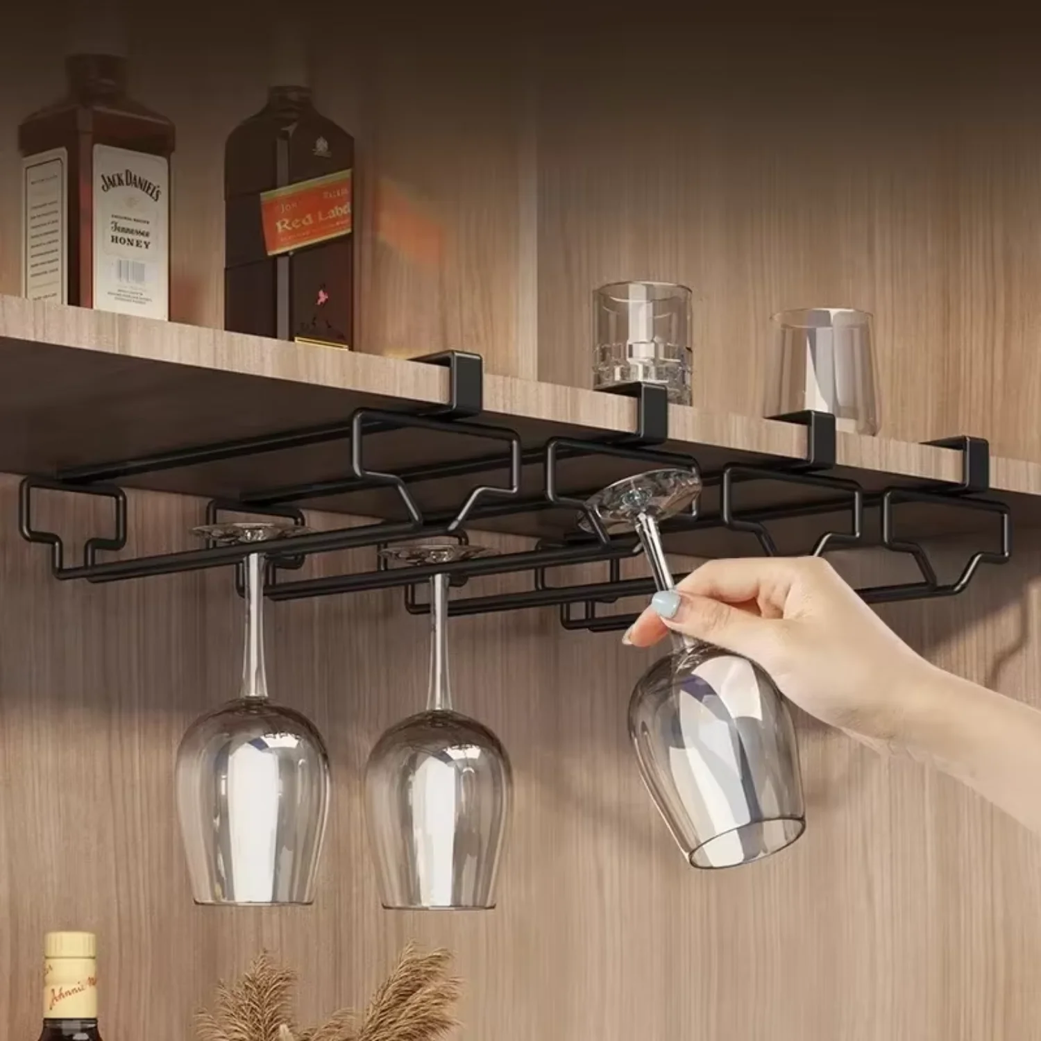 Hanging Punch-free Wine Glass Holder, Household Under Cabinet, Champagne Glass Rack Shelf, Kitchen Multi-purpose Organizer