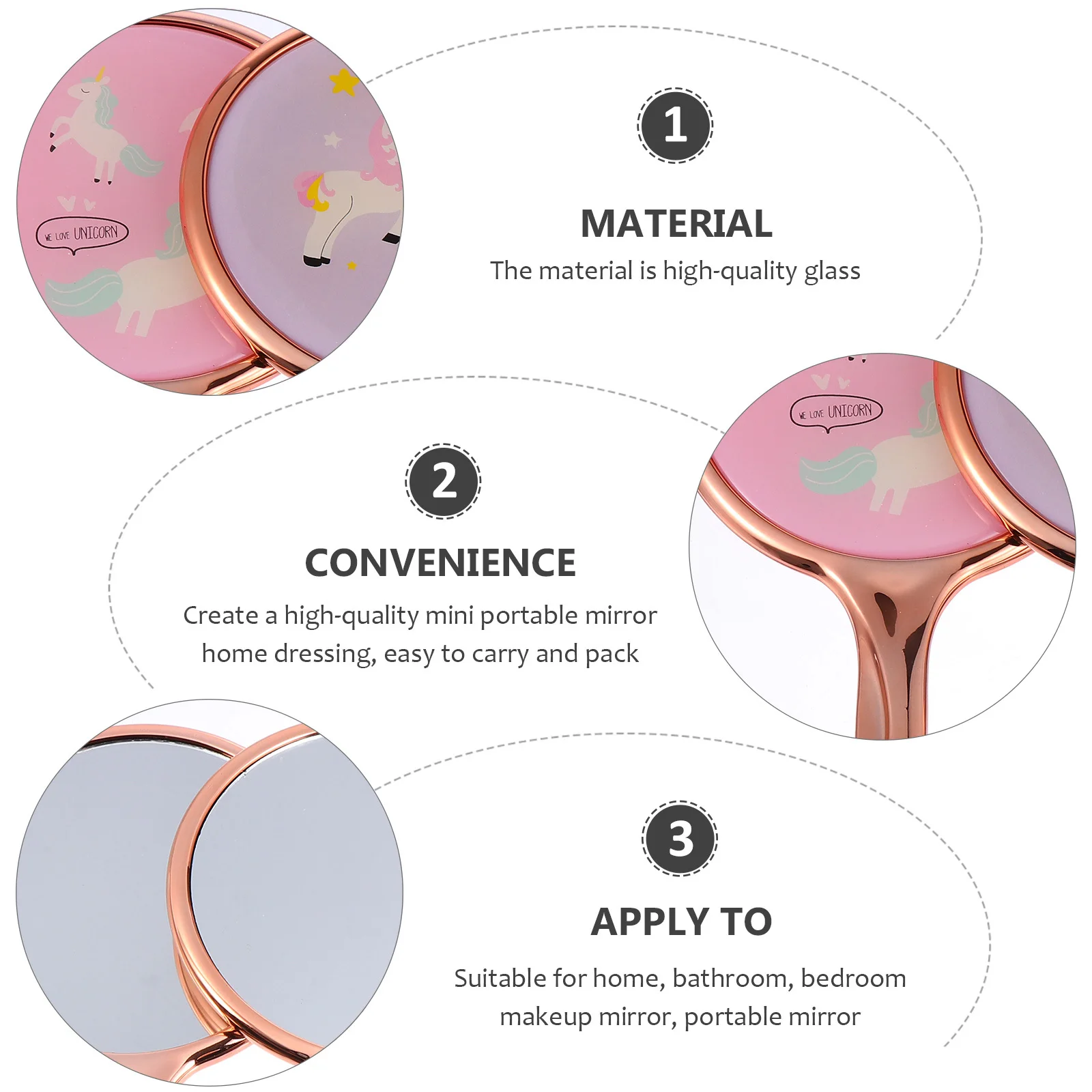 قطعتان من مرآة المكياج المحمولة بنمط وحيد القرن الجميل للسفر والمنزل وأحمر الشفاه بتصميم مدمج