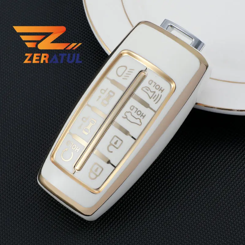 8 Buttons TPU Car Shell Fob Holder Ring Protector Keychain For Hyundai Genesis GV70 GV80 GV90 2020 2021 2022 Key Case Cover