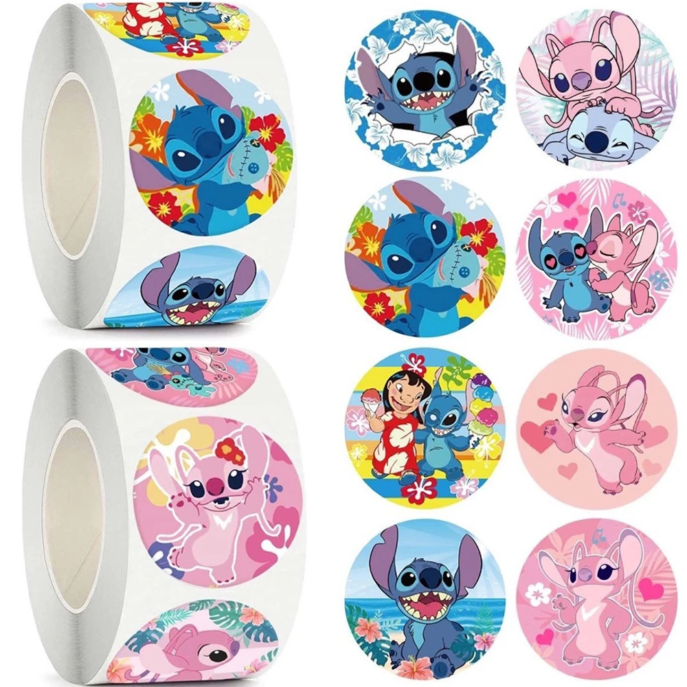 

500pcs/roll Cute Disney Stitch Reward Stickers Cartoon Anime Sealing Sticker DIY Luggage Laptop Phone Decoration Decals Kids Toy