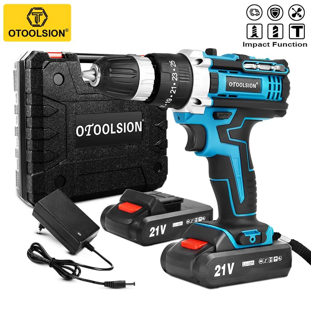 OTOOLSION 21V Impact Cordless Drill 25+3 Torque Cordless Electric Screwdriver Lithium Ion Battery Woodworking Special Power Tool