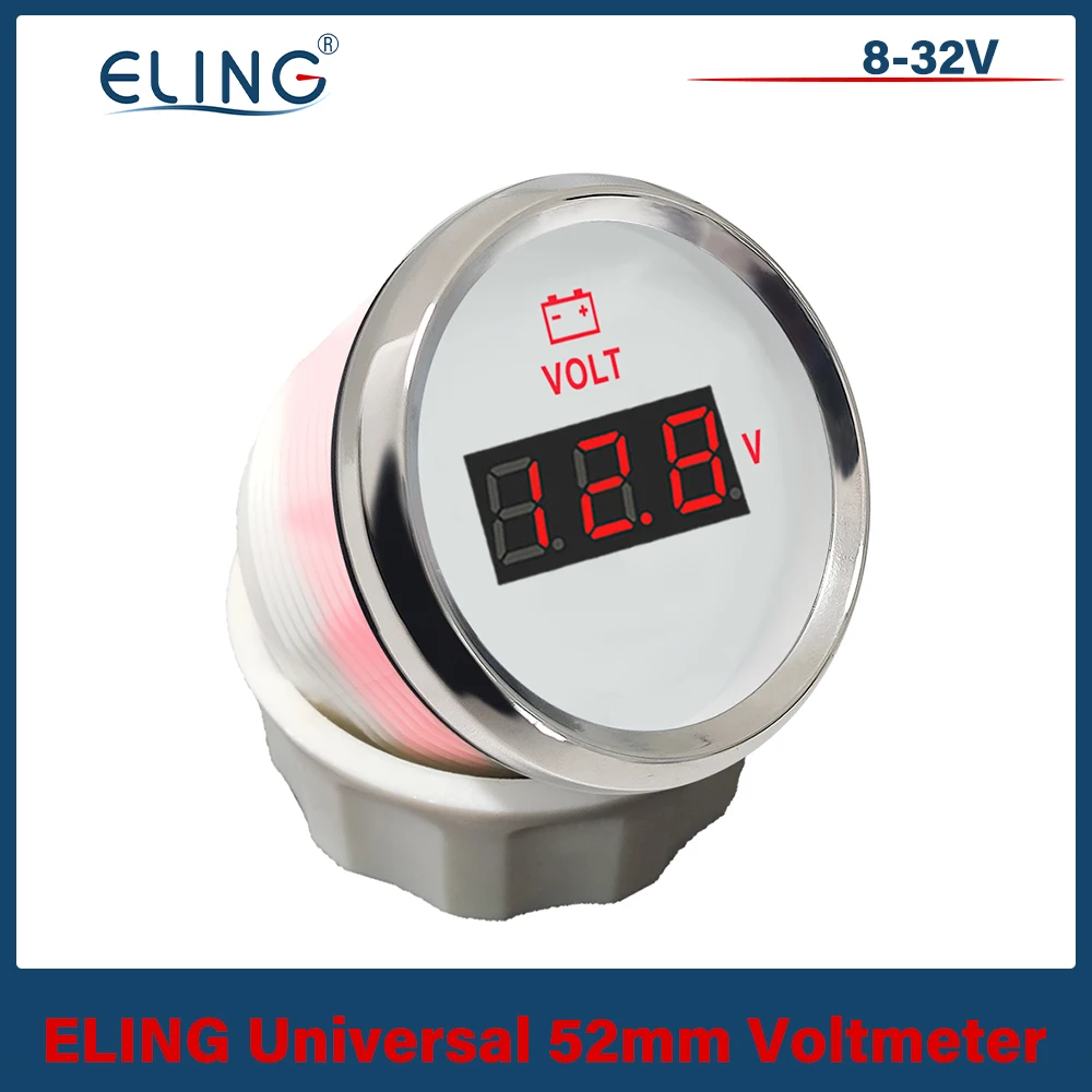 ELING Waterproof 52mm Voltmeter Volt Gauge Meter 8-16V 16-32V 8-32V with Red Backlight For Boat Car Motorcycle Yacht Universal