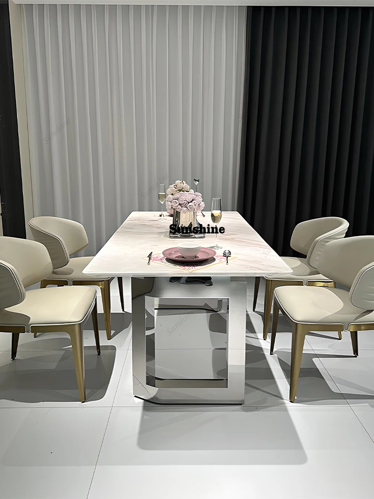 Italian Pink Diamond Marble Table, Rose Rainbow Stone Dining Table, Heat & Scratch Resistant, Master Design Luxury, Customizable