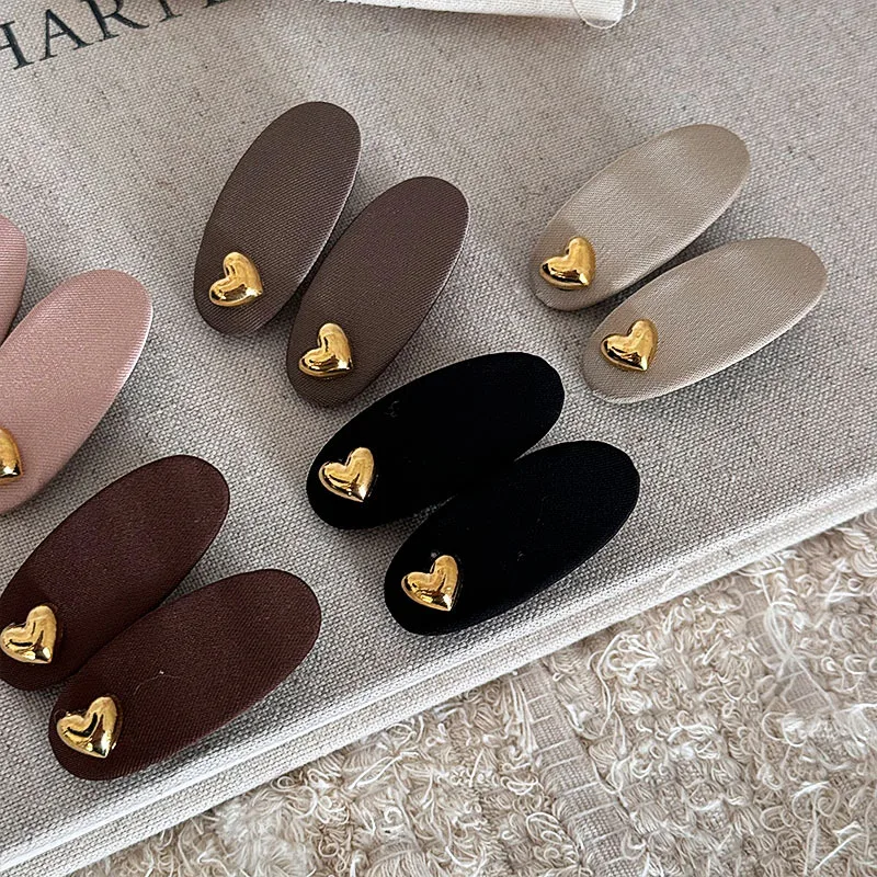 Korean Style Gold Love Maillard Barrettes Headdress Clip Wool Bang Clip Forehead Cropped Hair Clip Barrettes Hair Accessories