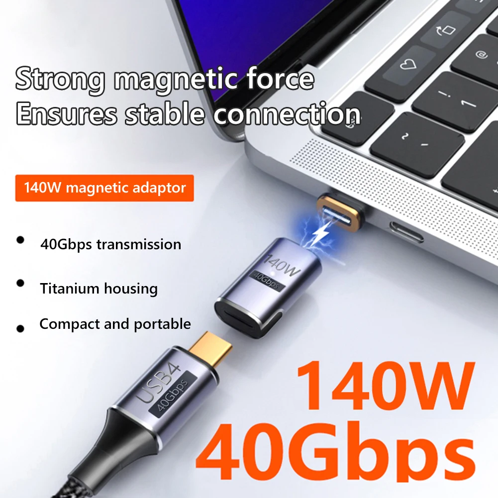 PD 140W Charger Connector 8K 120Hz 40Gbps USB Type-C Magnetic Adapter Titanium Alloy Magnetic Charger Connector for Mobile Phone