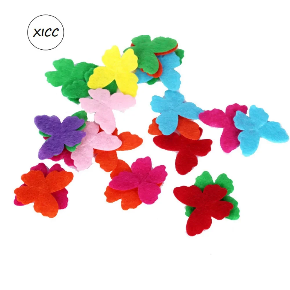 100pcs Non Woven Smile Flower Butterfly Wool Felt Fabric Hair Rope DIY Handmade Accessory Stickers Applique Patches 1mm Felt Pad