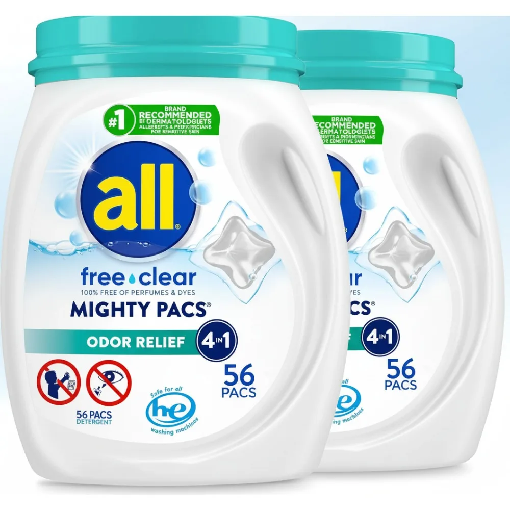 

Hypoallergenic Laundry Detergent Pacs, Unscented Odor Relief, 112 Loads for Sensitive Skin & Families