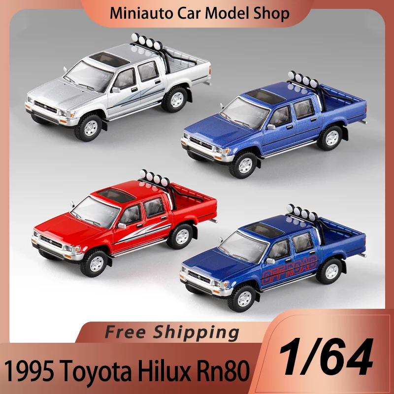 Nuevo en Stock Masdi 1:64 1995 Toyota Hilux Rn80 aleación miniatura Diecast modelo Toyota Hilux doble fila cuatro 4wd Pickup modelo Juguetes