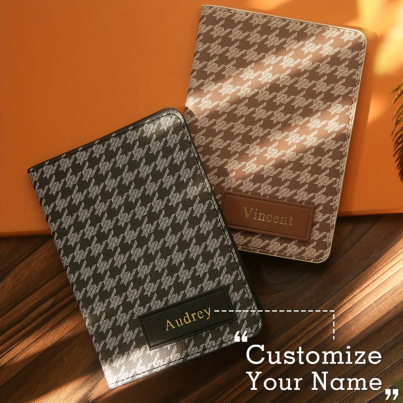 

1PCS Customized Name Elegant Passport Cover Personalized Passport Holder with Classical Houndstooth Print Customized Card Holder