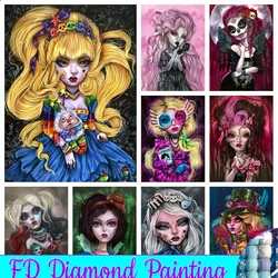 5d Kurtis Rykovich Halloween Dark Fairy Diamond Painting Art AB Drills Big Eye Horror Cartoon Girl With Skull Cross Stitch Decor