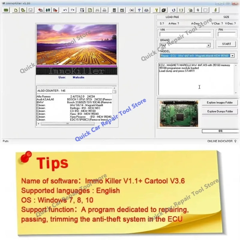 IMMO Killer V1.1 Car Tool Software Cartool V3.6 is the best software to clean airbag files, remove and delete Immo Anti-theft