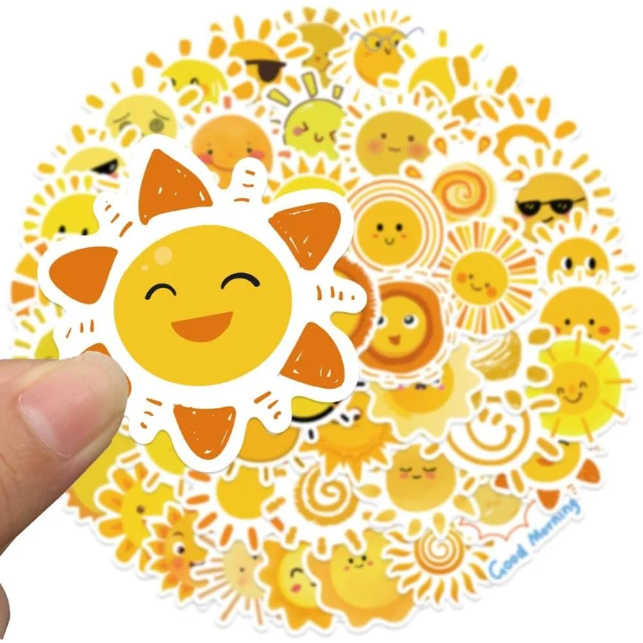 Sunshine Aesthetic Stickers 50PCS Yellow Sun Waterproof Vinyl Stickers for Water Bottles Laptop Scrapbook Teens Adults Party Fa