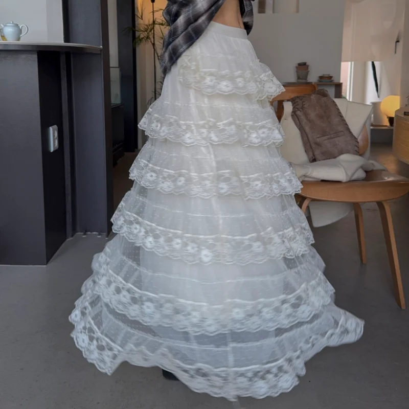 أنيقة شبه رسمية طول الركبة الدانتيل تول كعكة تنورة عادية عالية الخصر المرأة تنورة الربيع الصيف 2026 تخفيف Sle