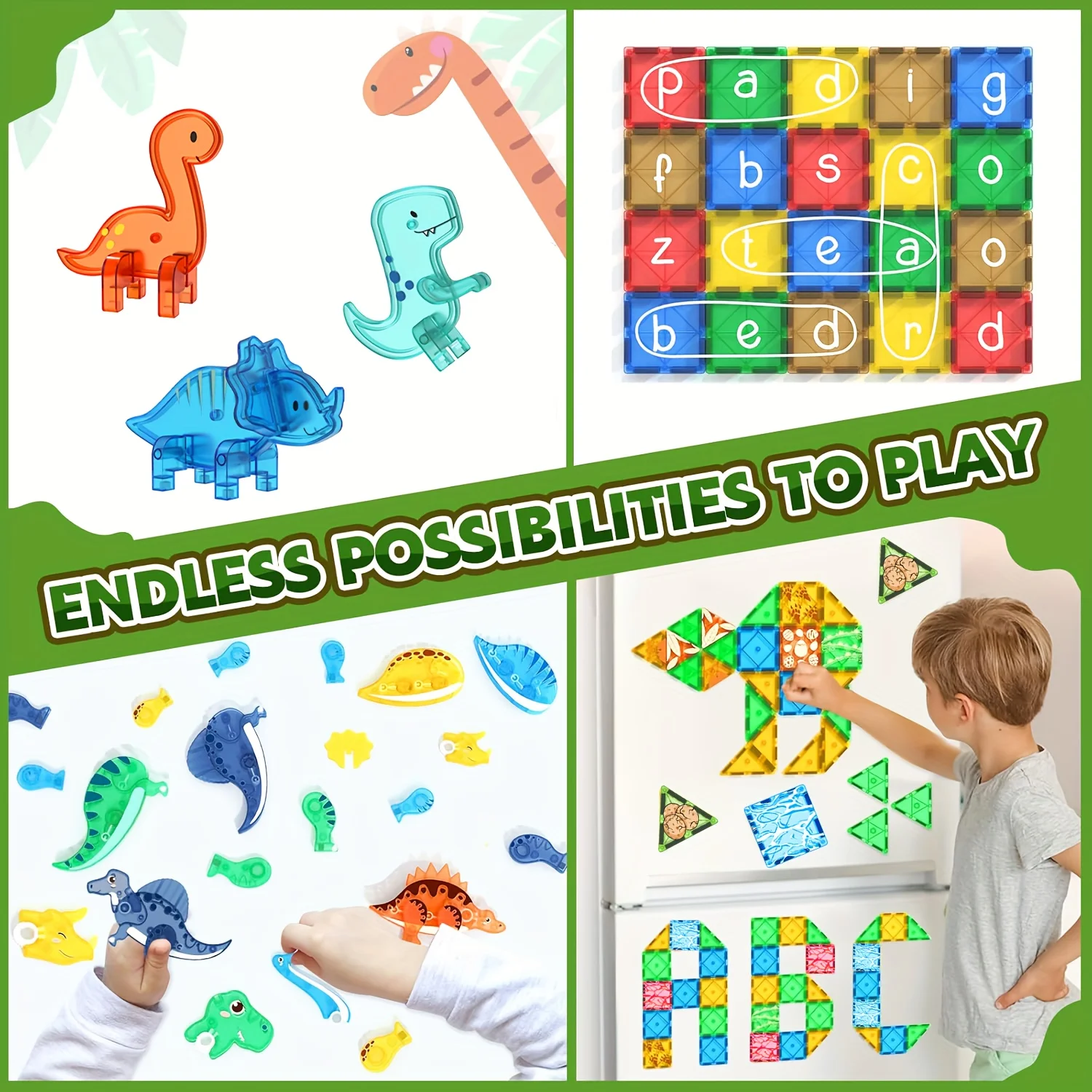 ของเล่นบล็อกแม่เหล็ก, กระเบื้องแม่เหล็ก, ธีมภูเขาไฟไดโนเสาร์, บล็อกสร้างสรรค์เหมาะสำหรับของขวัญวันเกิดวันหยุด