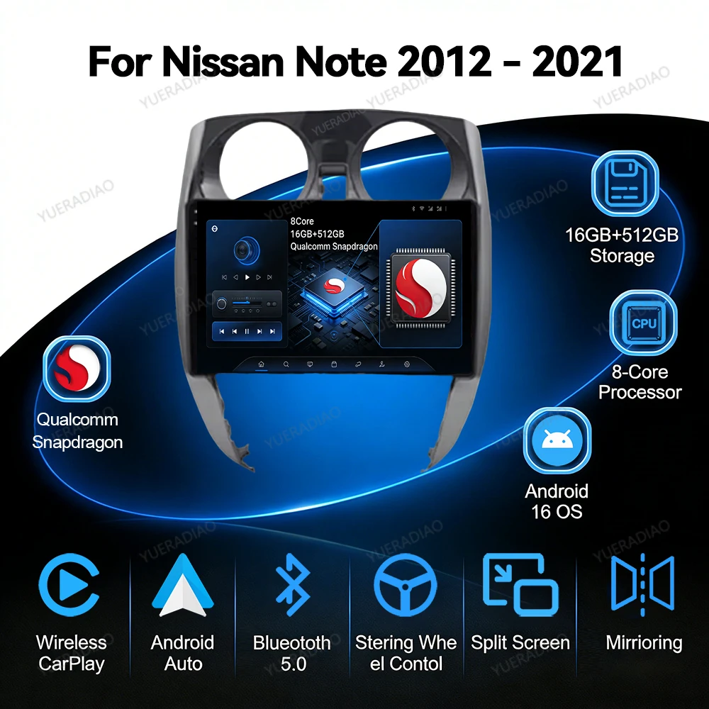 Автомагнитола Android 17 для Nissan Note 2 E12 2012-2021 с BT, QLED, 4G LTE, 5G WIFI, GPS NAVI, мультимедийный стерео-видеоплеер, головное устройство