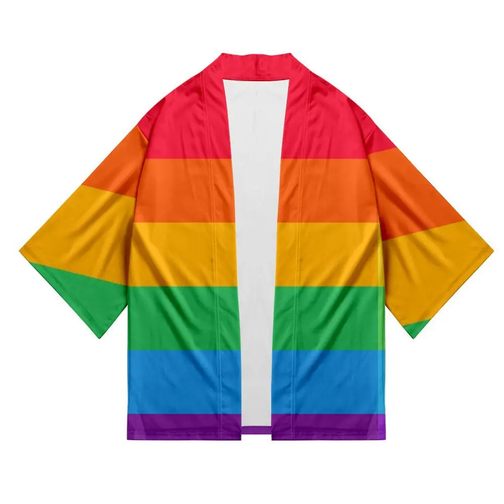 

LGBT Flag For Lesbian Gay Colorful Japanese Kimono Haori Yukata Women/Men Fashion Summer Harajuku Rainbow Flag kimono Shirt