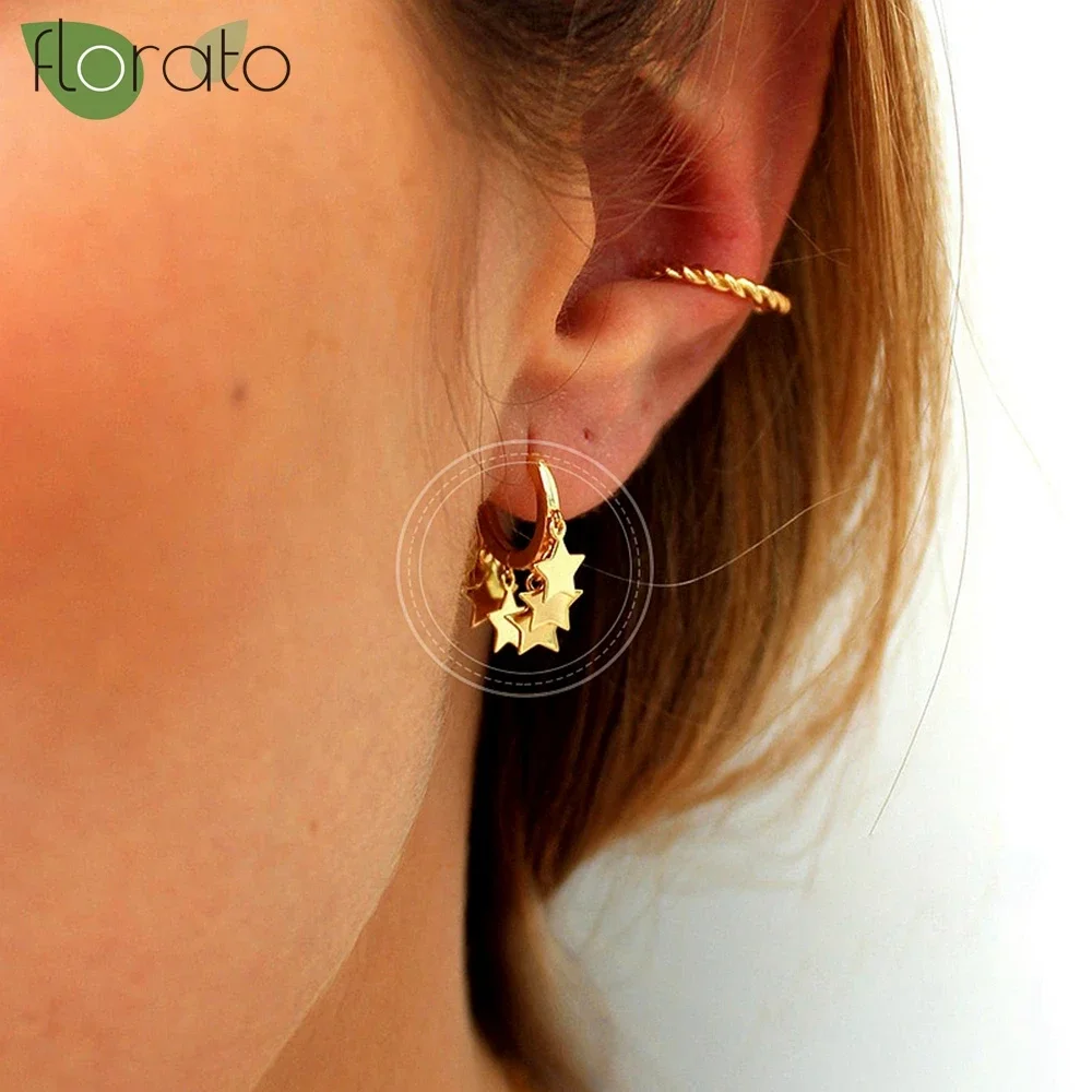 925 Sterling Silver Needle Vintage Gold Color Round Pendant Earrings New Small Hoop Earrings for Women Fashion Jewelry Wholesale