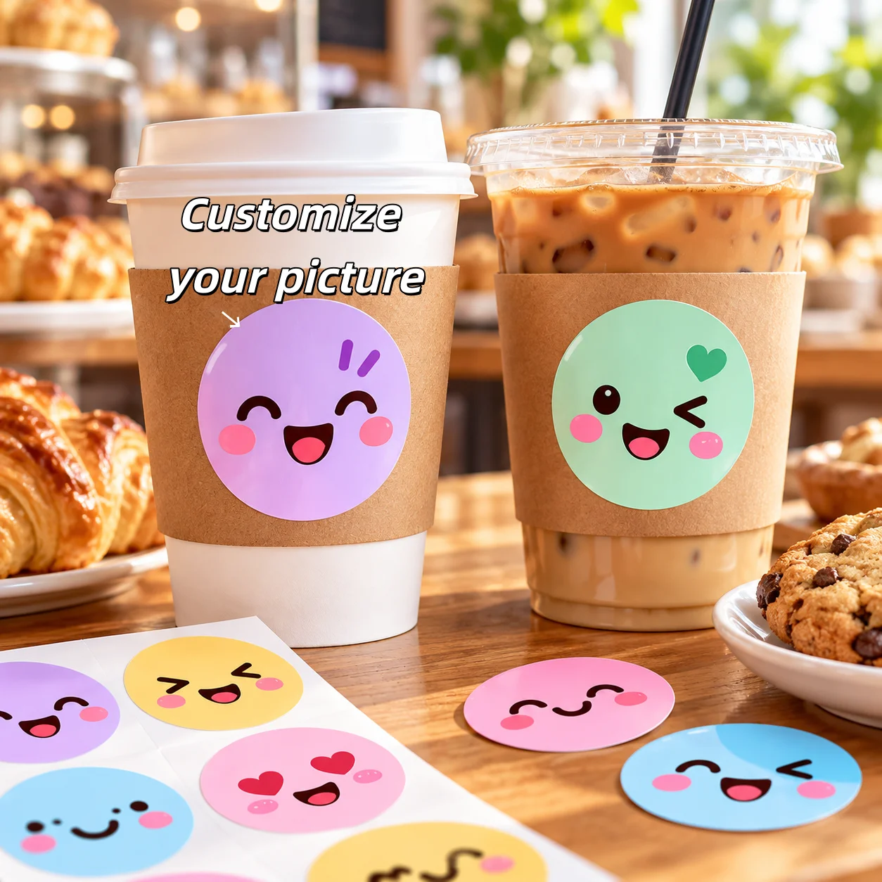 Custom Round Stickers Personalized Emoji Self Adhesive Labels Waterproof Vinyl for Scrapbook Journaling Sticker