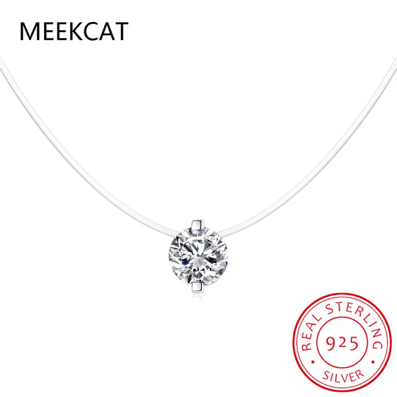 1ct Moissanite Diamond S925 Sterling Silver Invisible Transparent Fishing Line Clavicle Chain Necklace Women's Jewelry