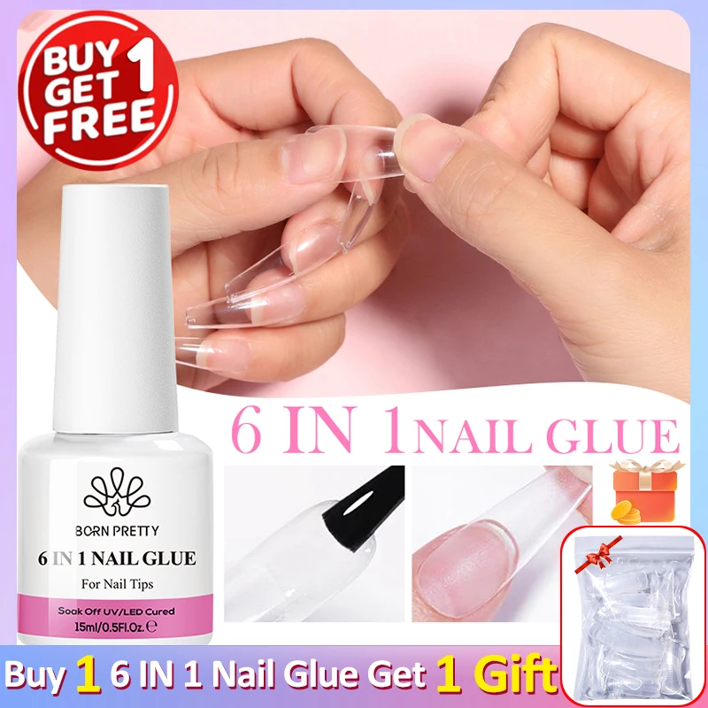 BORN PRETTY 6 in 1 Nail Glue Gel Extra Strong Adhesive for Press on Nails Clear Acrylic Tips Extension Gel Strengthener Gel