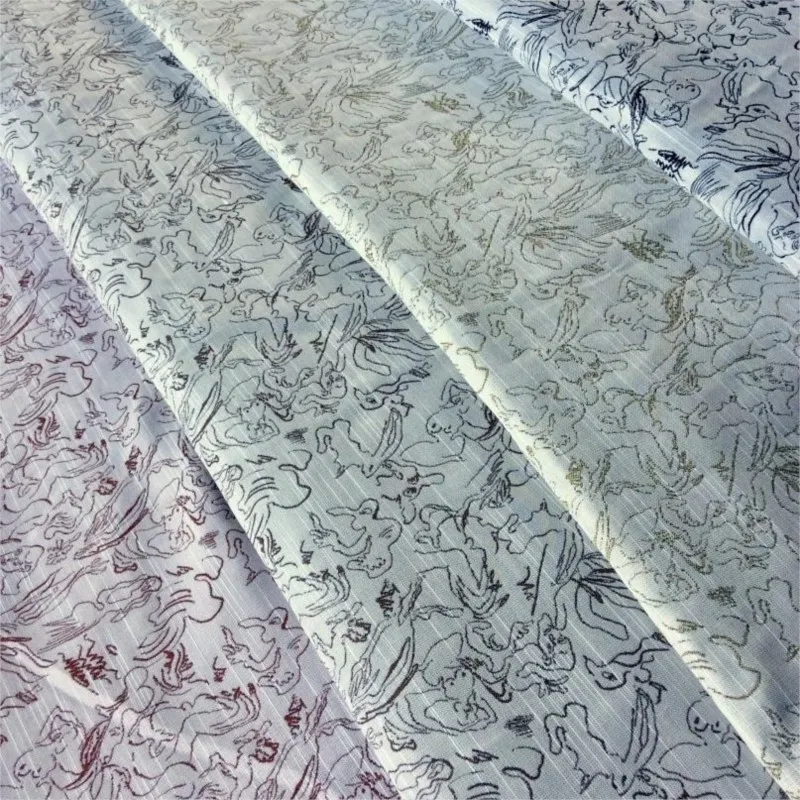 Cotton and linen textured line drawing jacquard fabric simple sketch set trousers skirts clothing