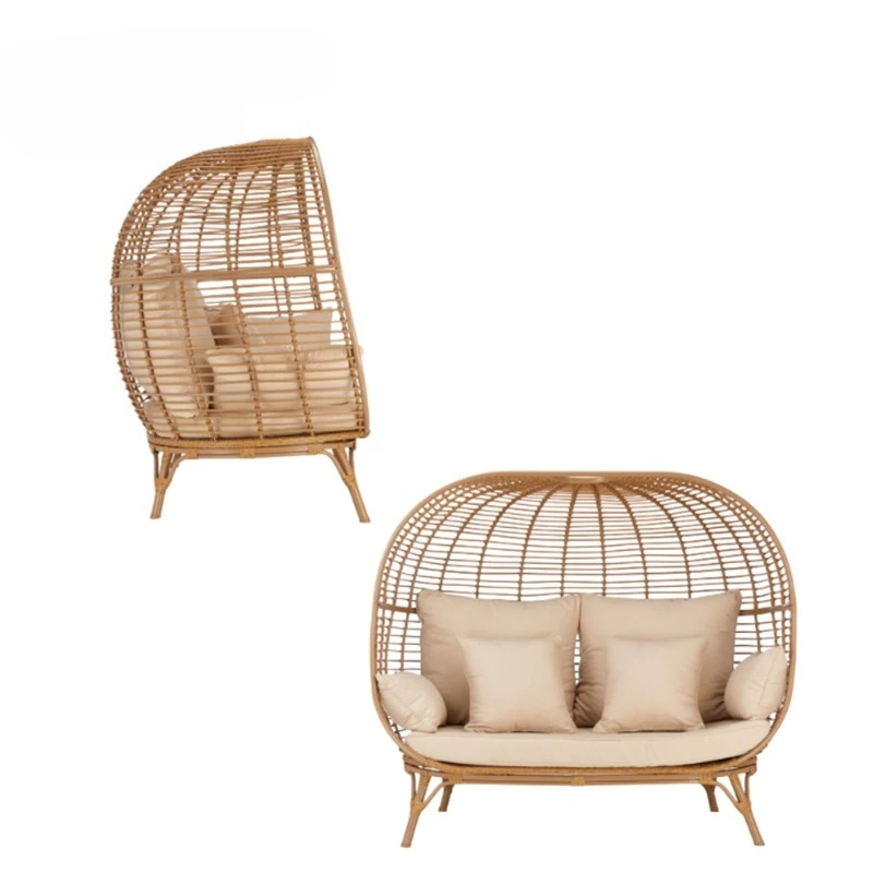 

Outdoor Leisure Rattan Sofa Three-piece Set Balcony Small Table and Chair Combination Hanging Chair Double Garden