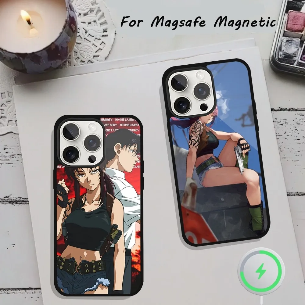 B-Black Lagoon Manga Phone Case  For iPhone 15 12 13 14 11 Pro Plus Max Magsafe Magnetic Wireless Charging shell