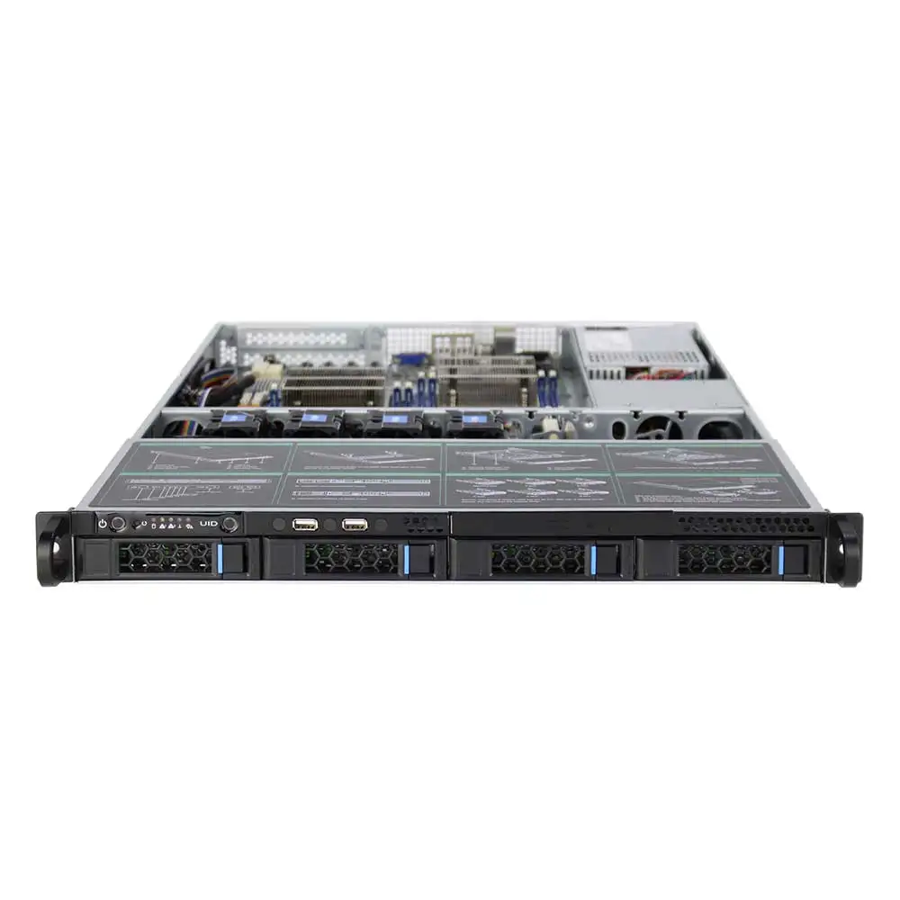 1U Rackmount Hotswap server casing 4 hard drive bitslive terhubung 6GB/SATA backplane 1U penyimpanan server casing kosong