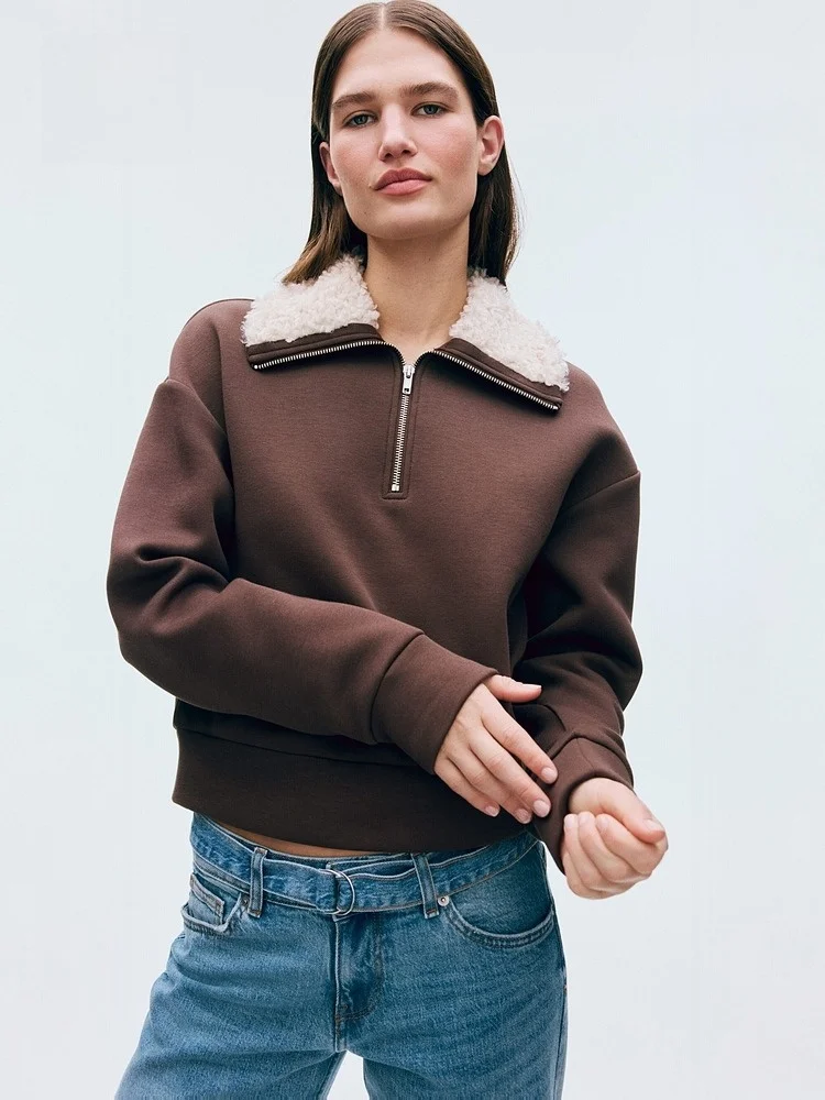 

H&M Новая летняя женская толстовка на молнии из ткани Air Layer, свободный крой, повседневный стиль, длинный рукав, смесь полиэстера и хлопка