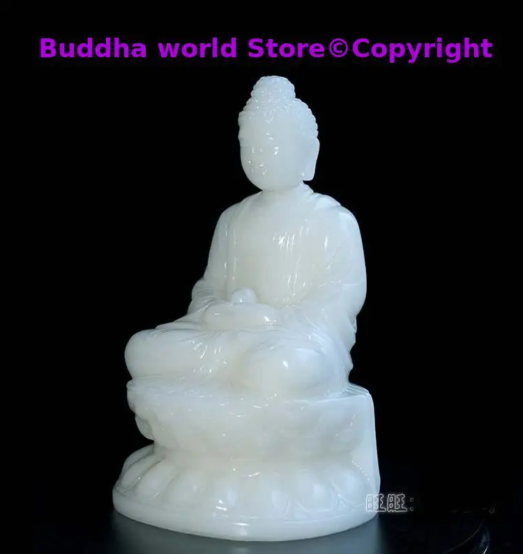 2025 figure Buddha HOME efficacious Protection # Lotus Amitabha Buddha -white jade Buddha carving statue-30CM Large