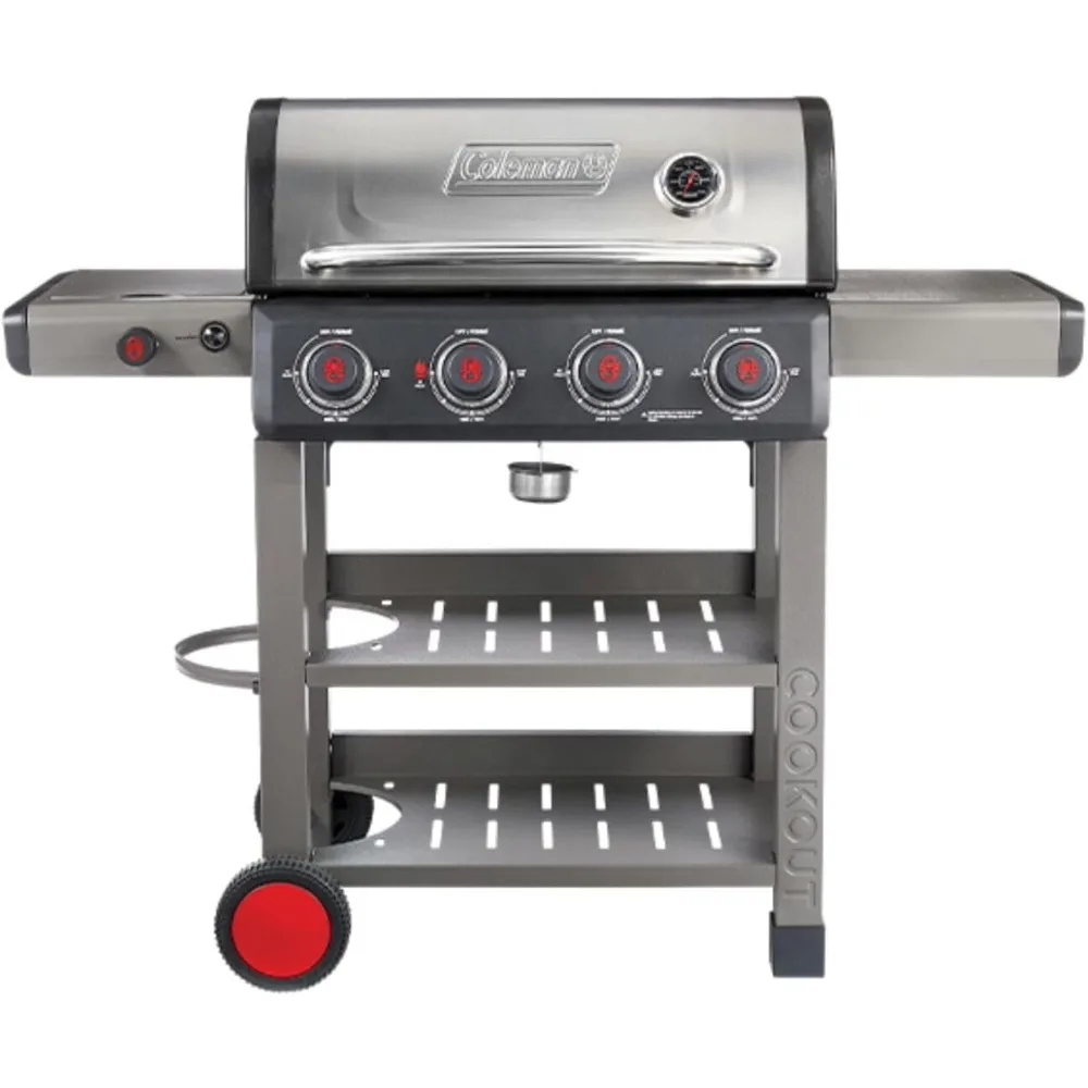 Gas BBQ Grill  with Side Burner, 2-Wheel Cart, 637-Sq. In and Instastart Ignition, Propane Grill with Shelve, BBQ Grill