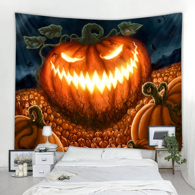 Pumpkin Halloween Party Decoration Tapestry Mandala Boho  Art Deco Blanket Curtain Hanging Home Bedroom