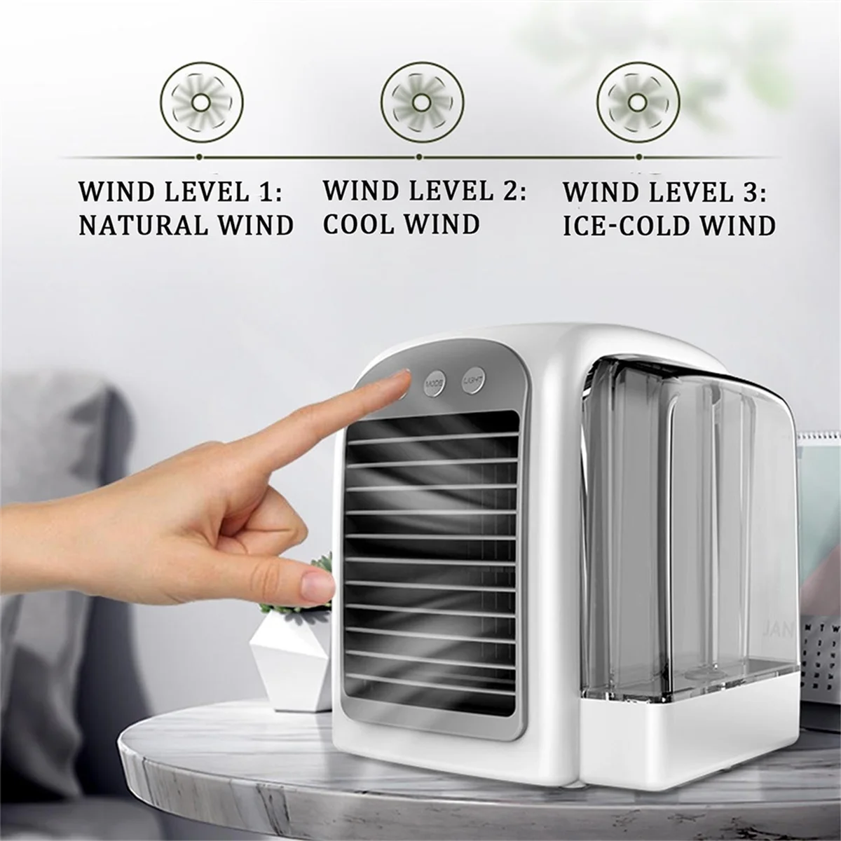 

3 скорости, резервуар для воды на 380 мл, низкий уровень шума, портативное быстрое охлаждение переменного тока, увлажнитель воздуха, вентилятор для спальни, офиса, дома