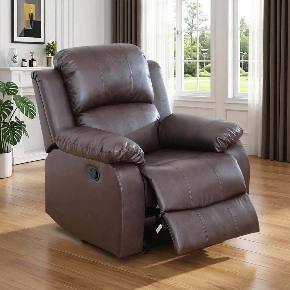 

Heavy-Duty 600 lbs Reclining Chair with 155° Recline, Brown Faux Leather, Ideal for Lounge, Living Room, Nursery, or Bedroom