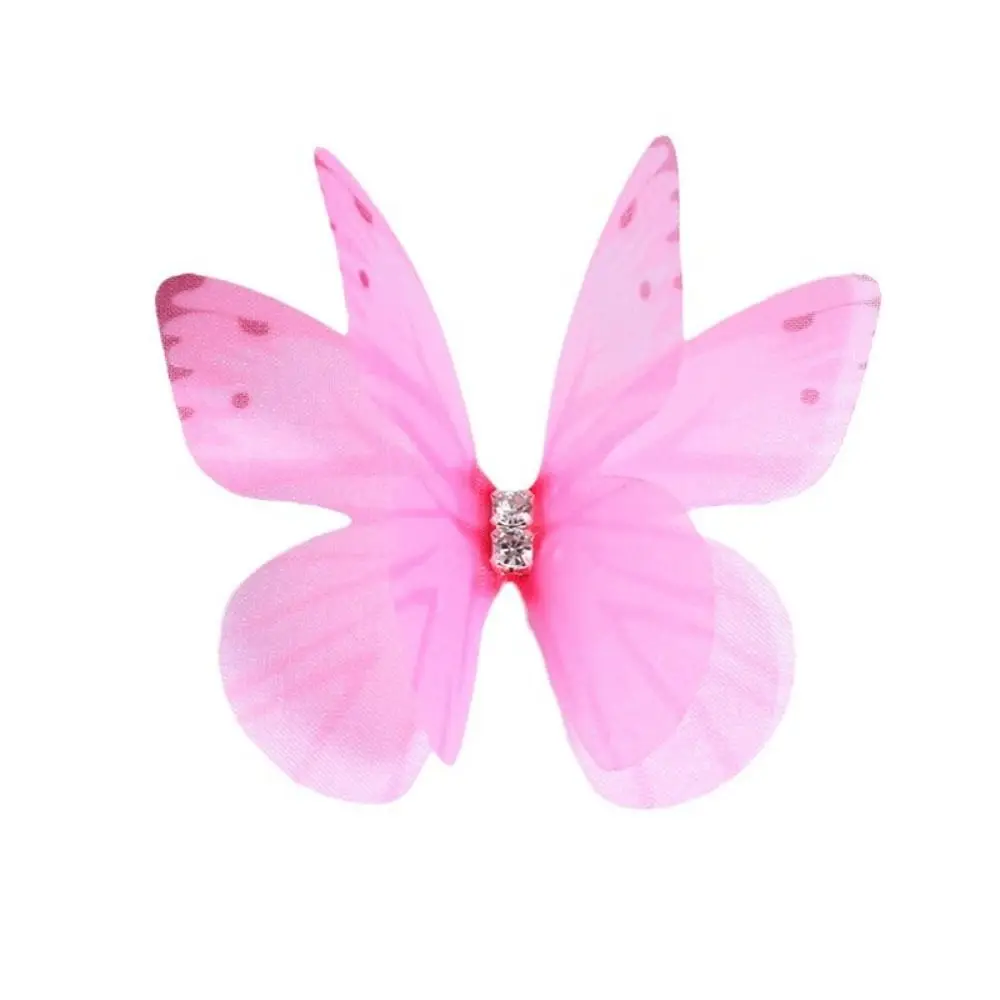50Pcs 3D Organza Fabric Butterfly Appliques Colorful Rhinestone Simulation Mesh Butterfly Patch Translucent Double-layer