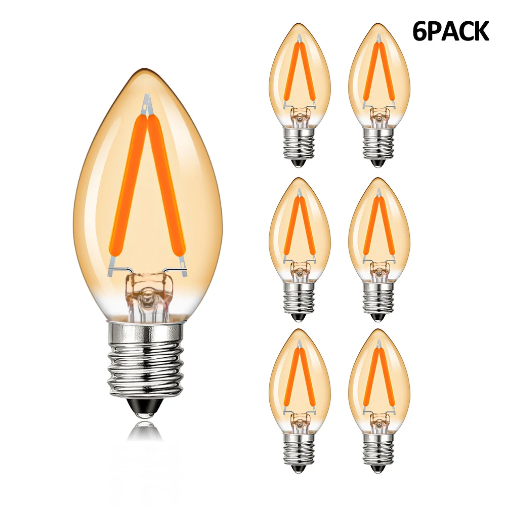 

6pcs C7 Led Replacement Light Bulb E14 E12 Candelabra Base Warm White Commercial Grade Holiday Bulbs String Lights Candle Bulbs