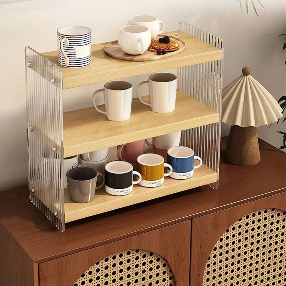 

Removable Cup Storage Rack Wood Plastic Board Heighten Dust-proof Cup Holders 3Tiers Finishing Rack Cosmetic Sundries Organizer