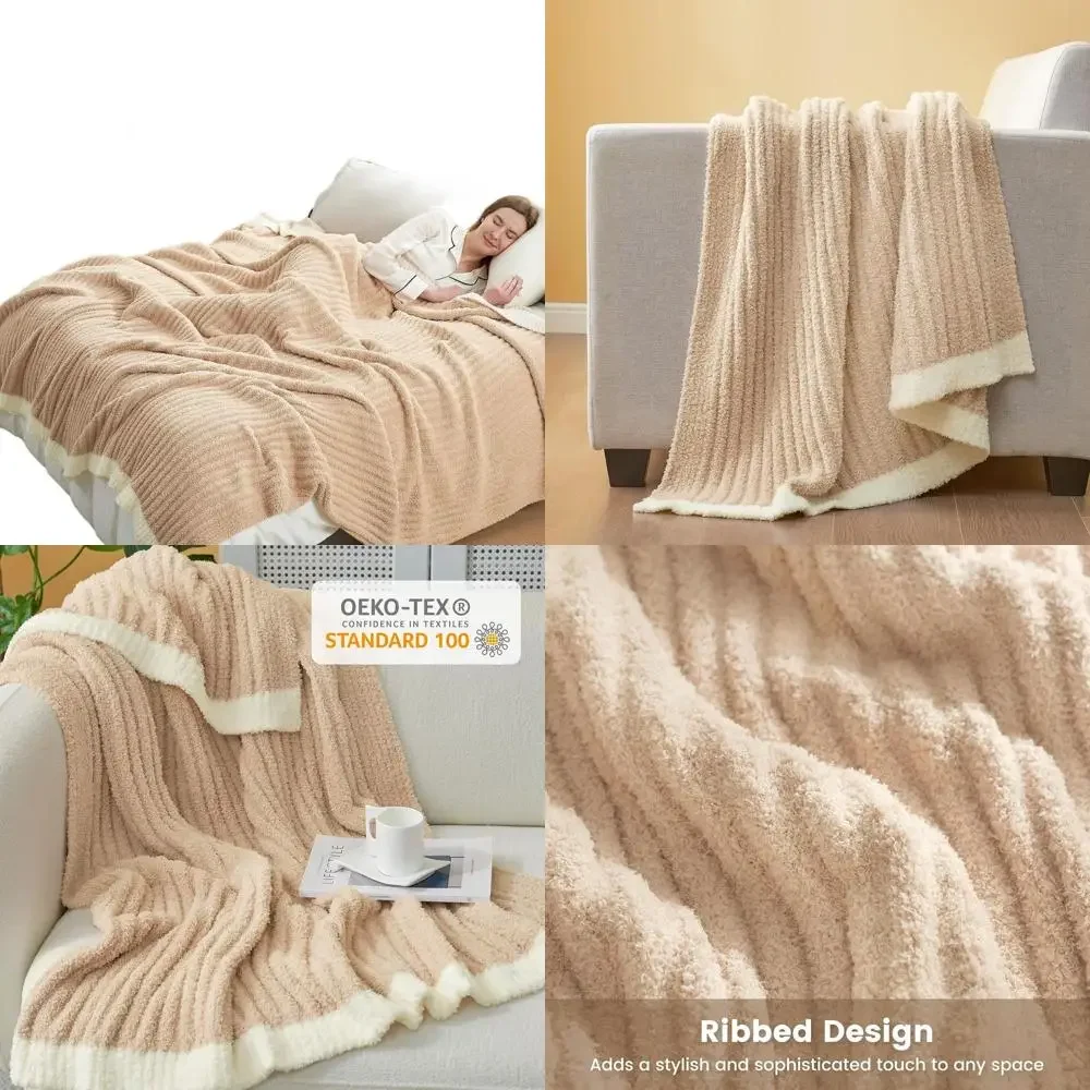 

Элегантное уютное одеяло из микрофибры в полоску, размер King, мягкое и плюшевое, бежевое, 108x90 см