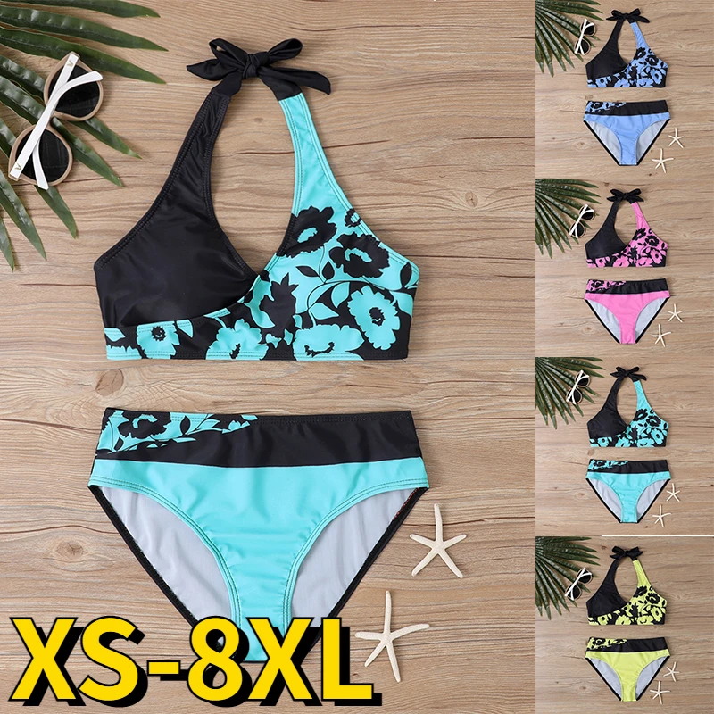 2023 Summer Vintage 3D Prints Bikini Women Swimsuit Two Piece Set Swimwear High Waist Bathing Suit Ladies Loose Size Bikini Set