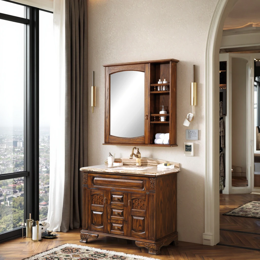 Zdjęcie 7: Amerykańskie szafki łazienkowe z litego drewna, montowane na podłodze, z lustrem, malowane, do użytku domowego, hotelowego i w willach.