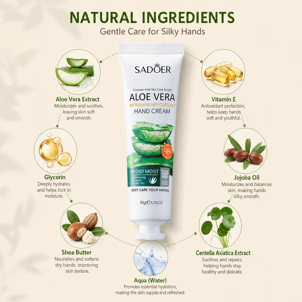 Aloe Vera Refreshing Moisturizing Hand Cream 98% Aloe Vera Lightweight Non‑Greasy for Silky Soft Smooth Hand Skin Care Cream
