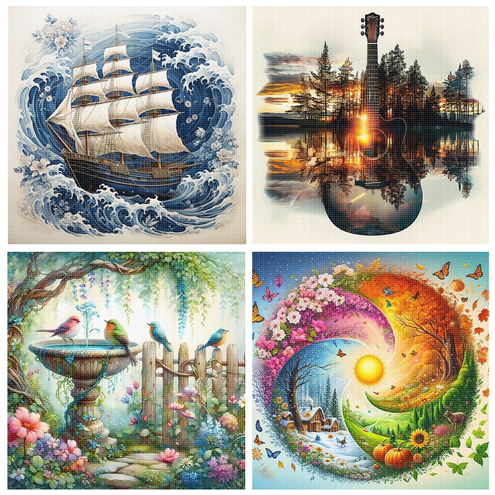 

Full Embroidery Eco-cotton Thread 11CT Printed Scenery Cross Stitch Kit Art